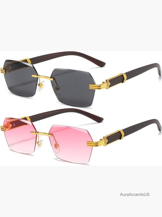 Retro Rimless Rectangle Sunglasses Unisex Vintage Frameless Square Tinted UV main image 6